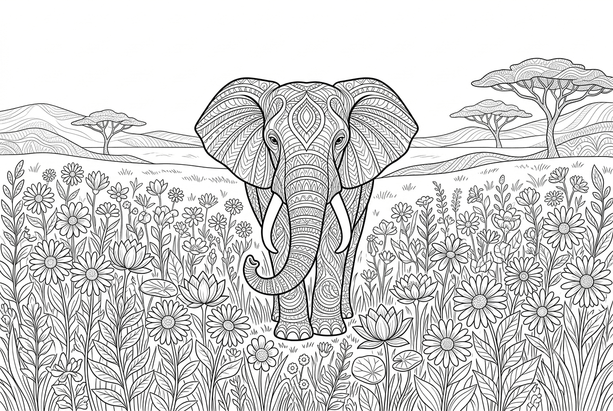 Elephant mandala coloring page to color online